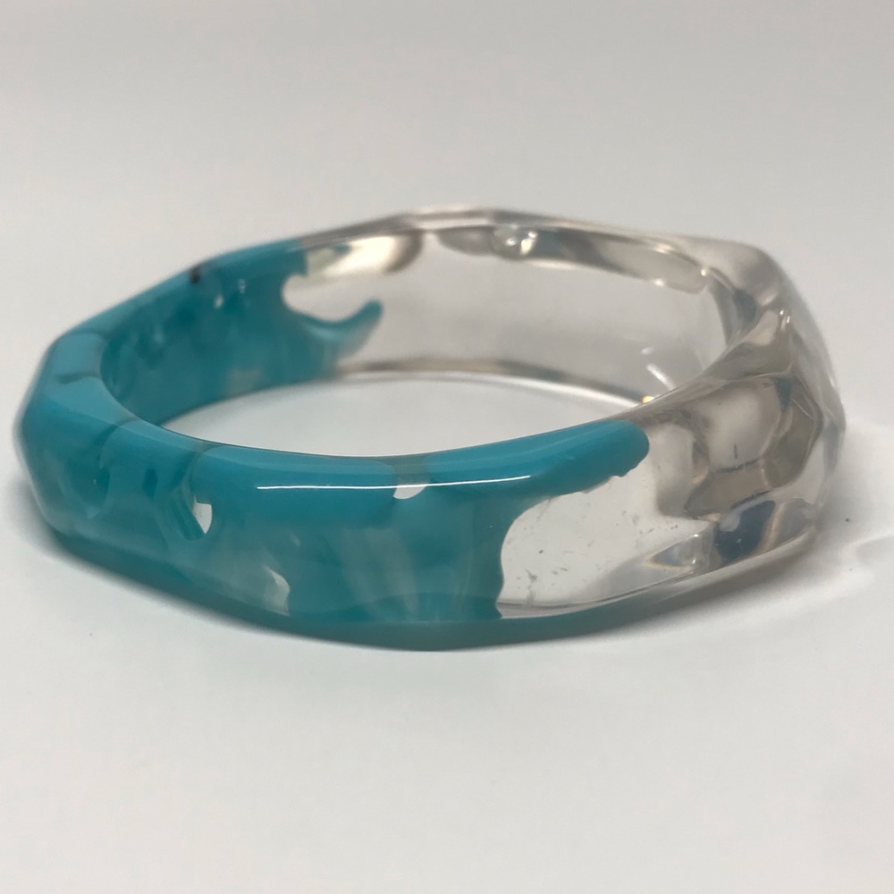 Translucent Clear and Blue Asymmetrical Funky Fun Chunky Bangle Bracelet